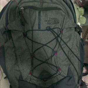 The North Face Charcoal Backpack with Magenta Details